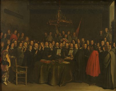 Ratificação da Paz de Münster entre a Espanha e a República Holandesa na Câmara Municipal de Münster, 15 de maio de 1648 de Gerard ter Borch (II) (copy after)