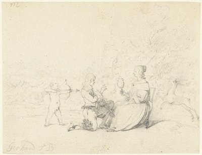 Cavalheiro ajoelhado diante de uma senhora de Gerard ter Borch (II)