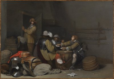 Interior da sala de guarda com soldados a fumar e a jogar às cartas de Gerard ter Borch