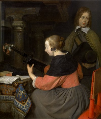 Um jogador de alaúde (óleo no painel) de Gerard ter Borch or Terborch