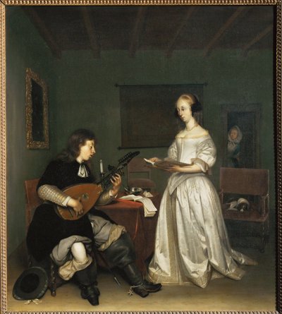 O duo: cantora e alaudista de teorba ... de Gerard ter Borch or Terborch