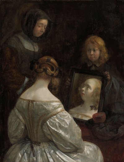 Mulher em um espelho, c. 1652 de Gerard ter Borch