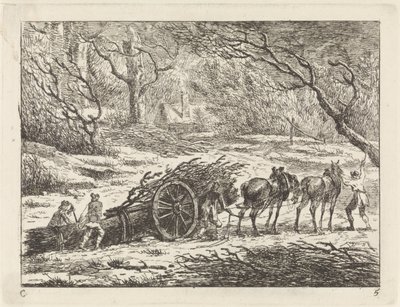 Paisagem com carroça puxada por dois cavalos Paisagens (série C) (título da série) de Gerard van Nijmegen