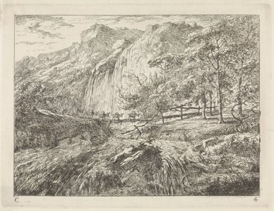Embalar mulas numa ponte perto de uma queda de água
Landscapes (série C) (título da série) de Gerard van Nijmegen