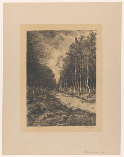 Trilha da floresta com dois pilotos Berkenlaan (título no objeto) de Gerarda Wilhelmina ten Hoet (signed by artist)