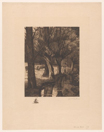 Prado pela água No stream (título no objeto) de Gerarda Wilhelmina ten Hoet (signed by artist)