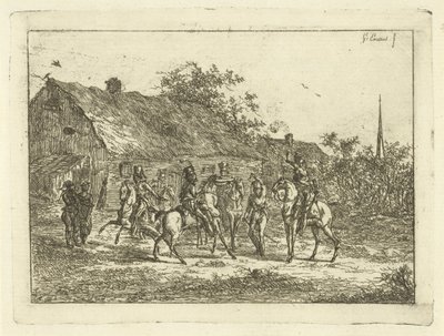 Cavalaria em uma vila A bebida de despedida de Gerardus Emaus de Micault