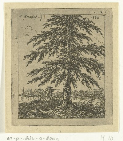 Paisagem com faia e caçador A bétula de Gerardus Emaus de Micault