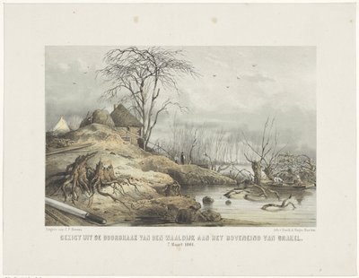 Descoberta do Waaldijk Vista da descoberta de den Waaldijk no topo de Brakel 7 de março de 1801 (título no objeto) de Gerardus Johannes Bos