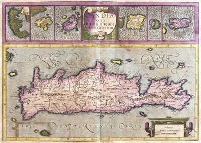 Chipre e Ilhas da Grécia (Corfu, Zante, Milo, Santorini, Karpathos) (gravura de Gerardus Mercator