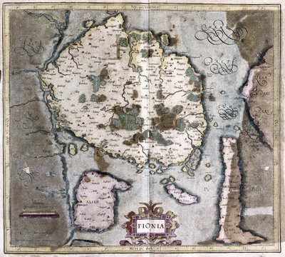 Dinamarca (a ilha Langeland com Odense) (gravura de Gerardus Mercator