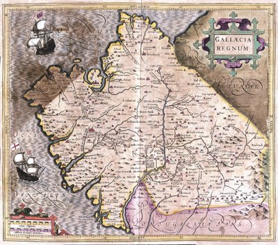 Galicia, Santiago de Compostela, Monforte de Lemos, northwestern Spain (engraving de Gerardus Mercator