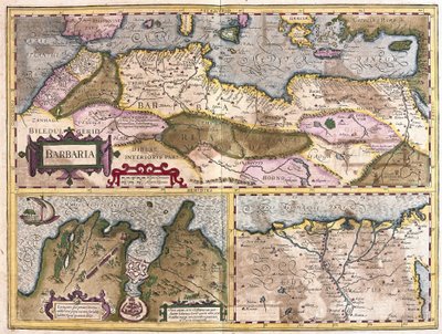 Norte de África com cerco de Tunes e delta do Nilo (gravura de Gerardus Mercator