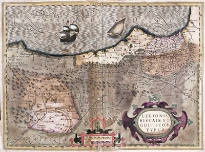 Oviedo, Burgos, Bilbao, Bayonne (Astúrias), Espanha (gravura de Gerardus Mercator