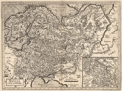 Rússia com confinijs. Mapa da Rússia, 1587. de Gerardus Mercator