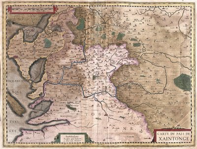 Saintonge com La Rochelle e Ile Oleron, França (gravura de Gerardus Mercator