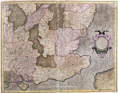 Região Sudeste de Inglaterra incluindo o Canal da Mancha e Londres (gravura de Gerardus Mercator