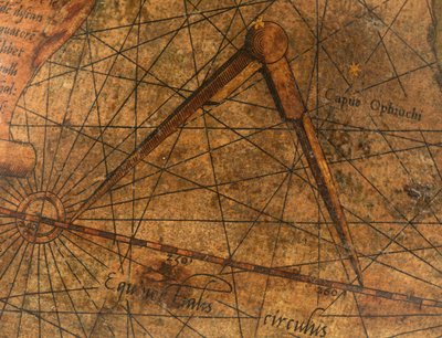 Globo terrestre, pormenor do Oceano Pacífico com um grande par de divisórias de Gerardus Mercator