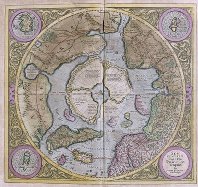 Mapa antigo de gerard mercator 1633 o pólo norte está no centro