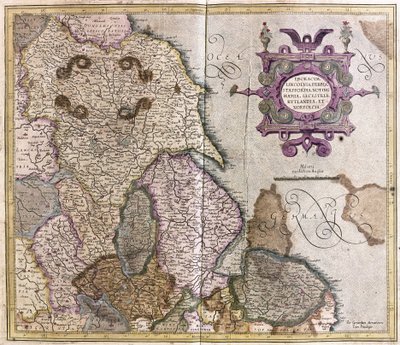 Yorkshire, Lincolnshire, Staffordshire, Nottinghamshire, Leicestershire, Rutland e Norfolf, Grã-Bretanha de Gerardus Mercator