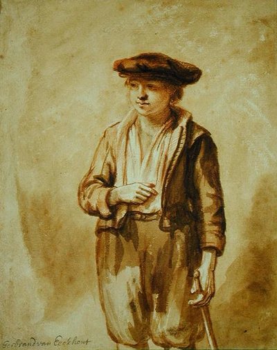 Retrato de um jovem holandês (lavagem marrom e pincel sobre o giz vermelho no papel) de Gerbrand van den Eeckhout