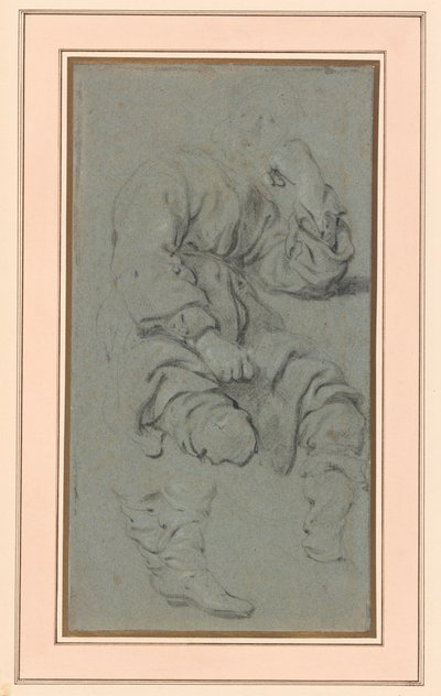 Estudo de um homem sentado, para uma figura na pintura do profeta Eliseu e da mulher sunamita no Monte Carmelo (Museu Nacional, Varsóvia inv. M.Ob.551 MNW) de Gerbrand van den Eeckhout