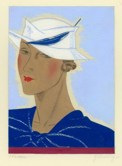 Chapéu de senhora com penas azuis 1933 - G.Hartung de Gerd Hartung