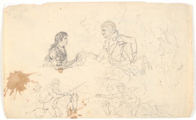 Príncipe Hereditário Frederik com o Príncipe Hereditário (Chr. VIII) e esboços de cavaleiros e figuras de Gerhard Ludvig Lahde