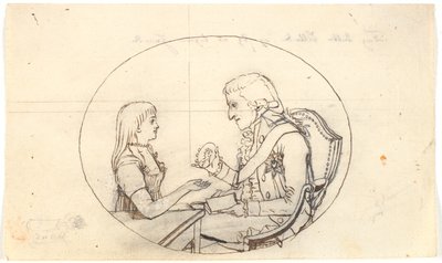 O príncipe herdeiro Frederik com o príncipe herdeiro (Chr. VIII) mostra um retrato da falecida princesa Sofie Frederikke de Gerhard Ludvig Lahde