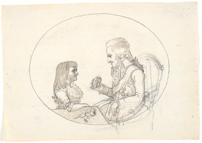 O príncipe herdeiro Frederik com o príncipe herdeiro (Chr. VIII) mostra um retrato da falecida princesa Sofie Frederikke de Gerhard Ludvig Lahde