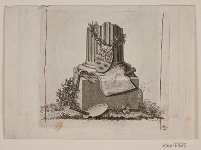 Vinheta com coluna quebrada e os braços dos três reinos nórdicos de Gerhard Ludvig Lahde
