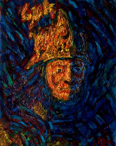Homem dourado com capacete segundo Rembrandt, 2020 (óleo sobre tela) de Gerhardt Isringhaus