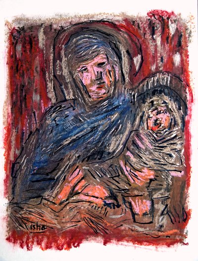 Madona e Menino segundo Bellini, 2020 (desenho sobre papel) de Gerhardt Isringhaus