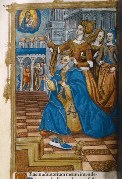 Livre d&39;or, com um rei ajoelhado em oração. c.1500 de Germain Hardouin