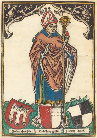 Bispo de Augsburg com três brasões de German 15th Century
