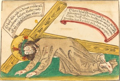 Cristo caindo sob o peso da cruz de German 15th Century