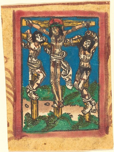 Cristo na cruz entre os dois ladrões de German 15th Century