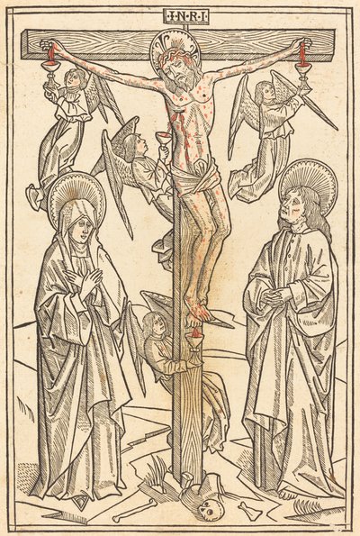 Cristo na cruz com anjos de German 15th Century