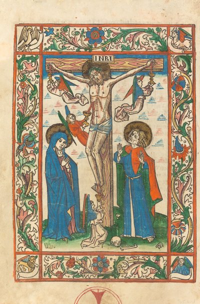 Cristo na cruz com anjos de German 15th Century