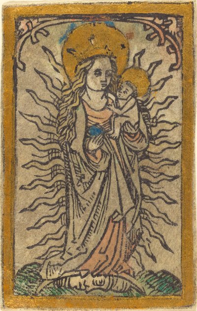 Madonna e criança em uma glória de pé em uma lua crescente de German 15th Century