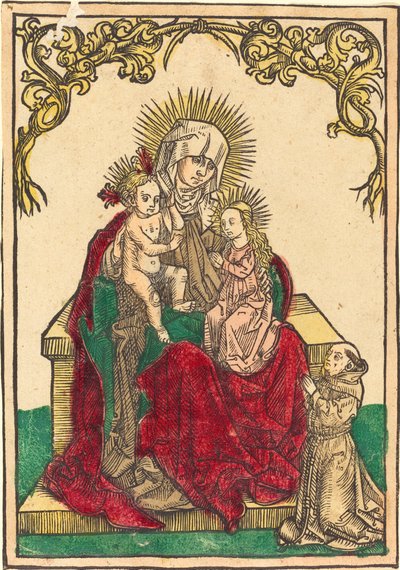 Santa Ana, a Madona e o Menino e um monge franciscano de German 15th Century