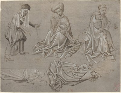 Estudos para Seis Figuras (folha de um livro modelo) [reto] de German 15th Century