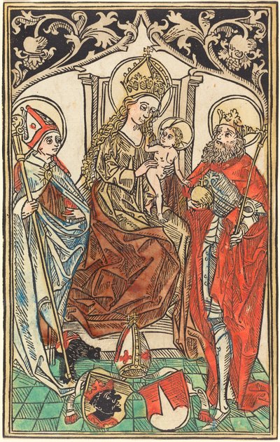 A Madona e o Menino Entronizados, com os Santos Corbiniano e Sigismundo de German 15th Century