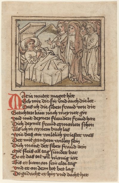 A Virgem Aparecendo a um Sacerdote Moribundo de German 15th Century