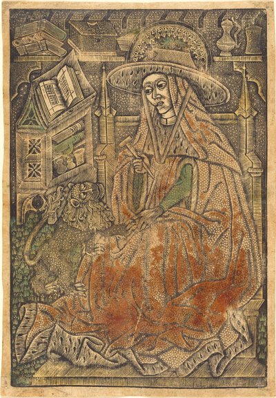 São Jerônimo em seu estúdio de German 15th Century or Master of the Aachen Madonna