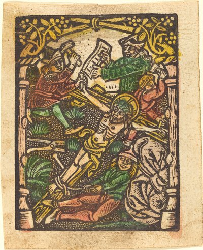 Cristo pregado na cruz de German 15th Century or Master of the Meshed Background