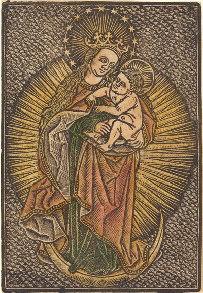 Madonna e criança na glória de German 15th Century or Master of the Meshed Background