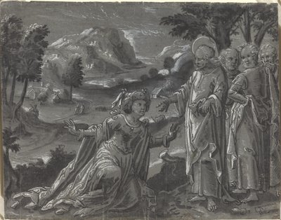 Cristo e a Adúltera [reto] de German 16th Century