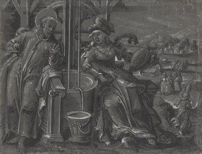 Cristo e a Mulher de Samaria [verso] de German 16th Century