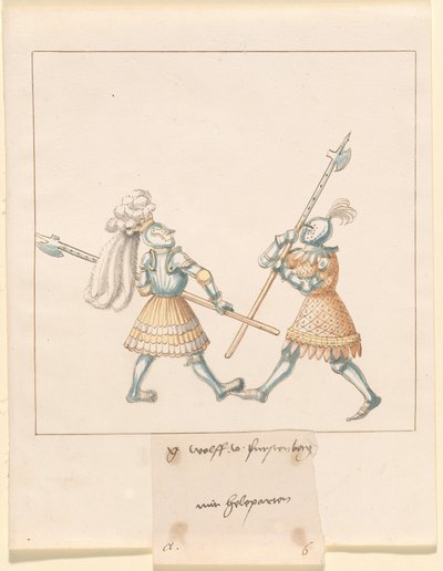 Freydal, O Livro de Justas e Torneio do Imperador Maximiliano I: Combates a Pé (Jousts) (Volume III): G. Wolf von Fürstenberg mit Heleparten, Placa 141 de German 16th Century
